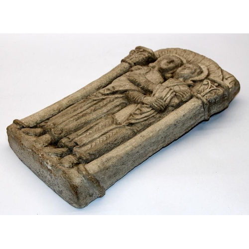 66 - North European stone stele depicting a Medieval couple. 34cms x 20cms