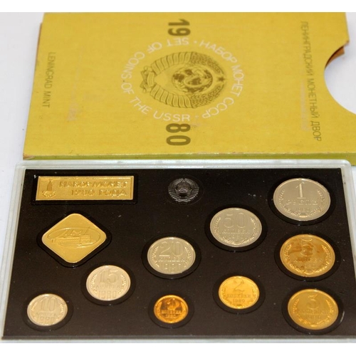 152 - Leningrad Mint Russian coin sets: 1980. 1981 and 1984, all encapsulated with slip cases