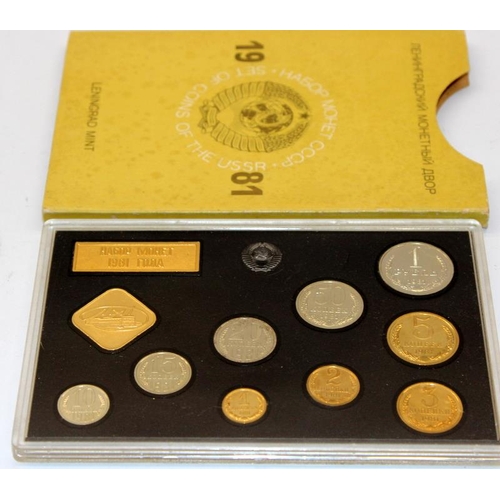 152 - Leningrad Mint Russian coin sets: 1980. 1981 and 1984, all encapsulated with slip cases