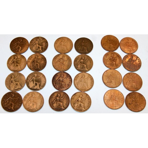 156 - Nice collection of GB George V, George VI and EII pennies, scarce dates and good grades.