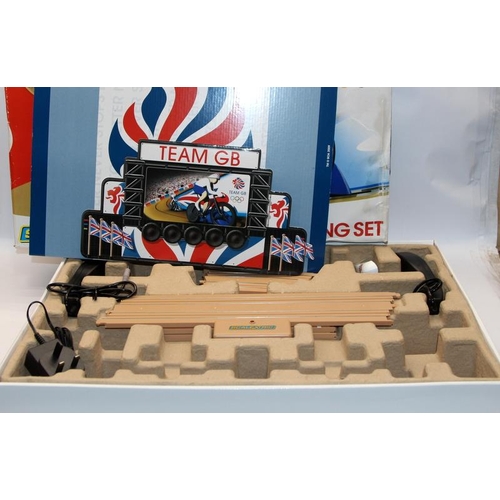 185 - Scalextric Team GB Velodrome Cycling set. Lot includes 2 x boxed part sets, only one cyclist include... 