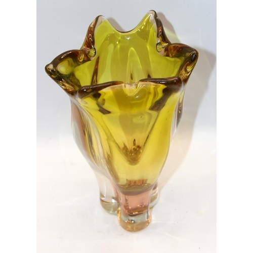 2 - Large heavy glass tulip vase, 29cms tall