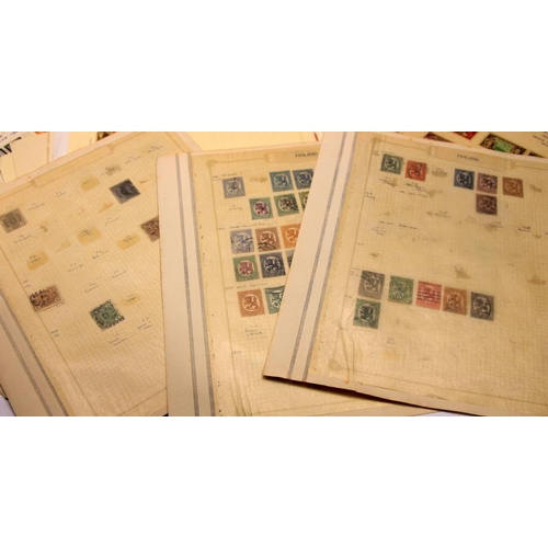 171 - A number of loose album leaves containing a collection of world stamps including early examples, goo... 