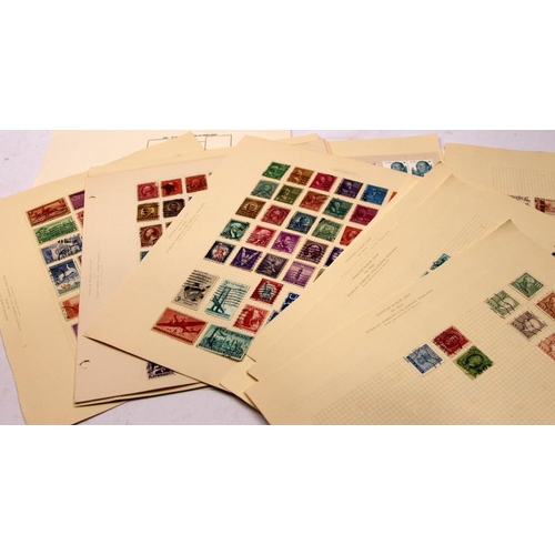 171 - A number of loose album leaves containing a collection of world stamps including early examples, goo... 