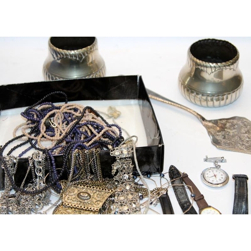 50 - Mixed collectibles including compact film cameras and films, costume jewellery and silver plate