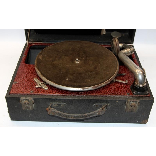 195 - Academy Senior portable wind up gramophone. Motor winds and runs, not tested further