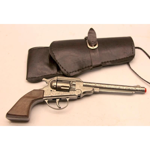 135 - Vintage Gonher cowboy 8 shot toy cap gun revolver with holster c/w a Denix replica revolver