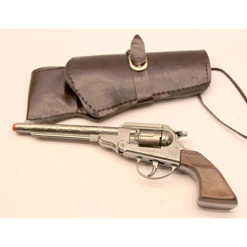 135 - Vintage Gonher cowboy 8 shot toy cap gun revolver with holster c/w a Denix replica revolver