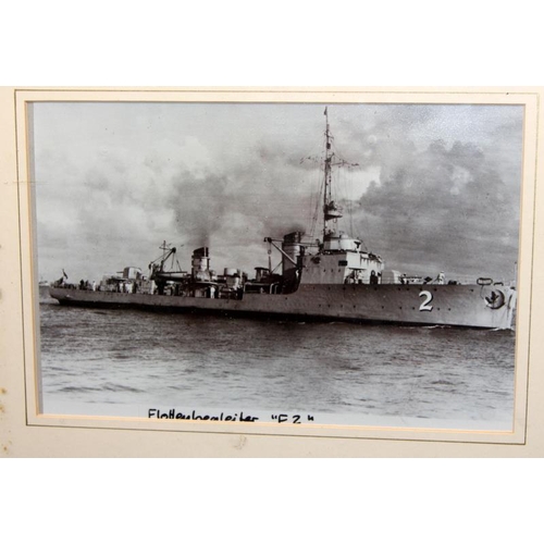 100 - 5 x WWII era framed black and white photographs of German battleships. Frame size 41cms x 33cms