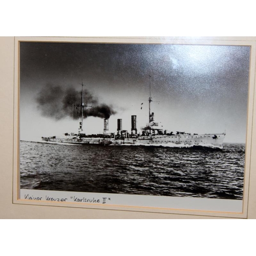 100 - 5 x WWII era framed black and white photographs of German battleships. Frame size 41cms x 33cms