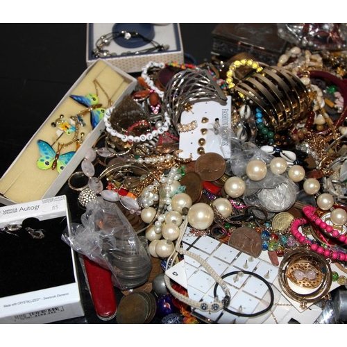 332 - Large collection of costume jewellery. coins etc to sort and lot