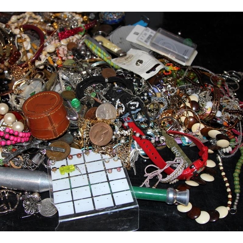 332 - Large collection of costume jewellery. coins etc to sort and lot