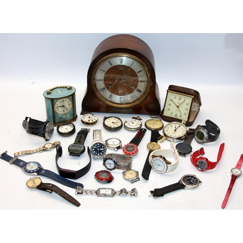 335 - A collection of watches, pocket watches (including silver) and clocks, all offered for spares/repair