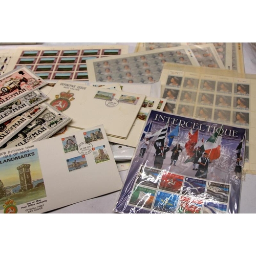 201 - Isle of Man Stamps: an number of mint full sheets c/w FDC's, presentation packs and PHQ post cards. ... 