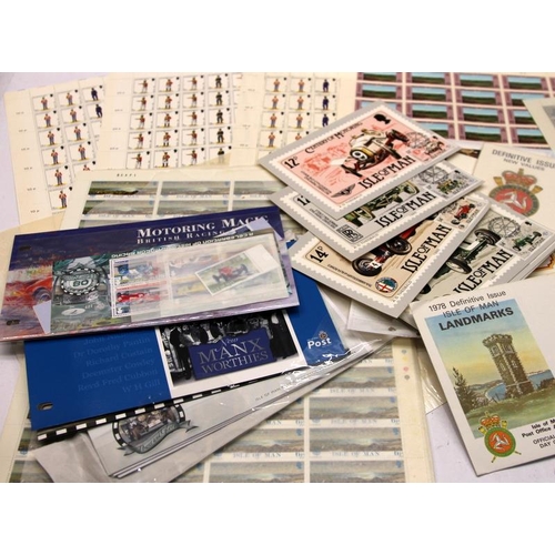 201 - Isle of Man Stamps: an number of mint full sheets c/w FDC's, presentation packs and PHQ post cards. ... 