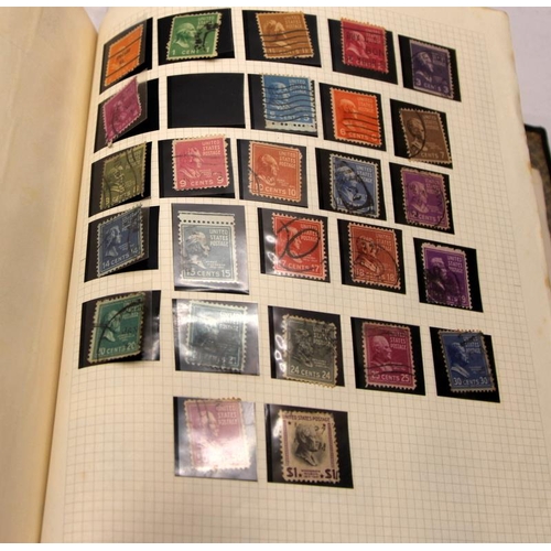 202 - A collection of hobby stamp albums with stamps from around the World, Includes early examples. 4 alb... 