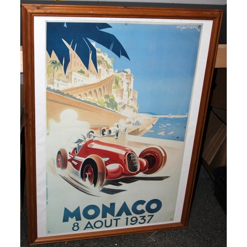 10 - Large framed Monaco 1937 motor racing print o/all frame size 108cms x 78cms