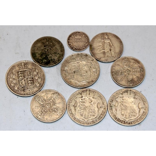 205 - A small collection of worn GB silver coins, all but one dated 1918 or earlier. total weight 102g