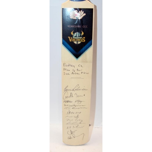 7 - Yorkshire Cricket Club signed miniature cricket bat: Matthew Hogg, Andrew Milner etc