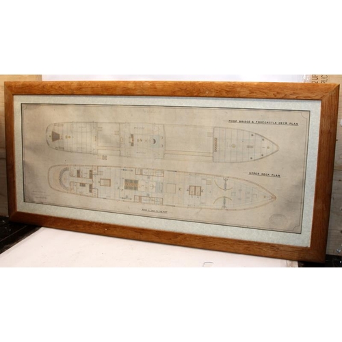 217 - Victorian framed hand drawn draughtsman's technical drawing of a steam ship as designed by John Elde... 