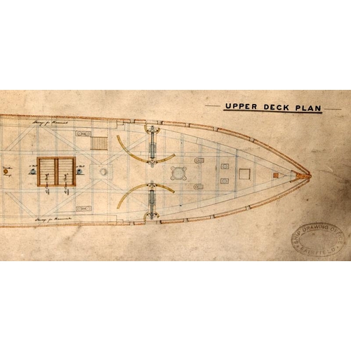 217 - Victorian framed hand drawn draughtsman's technical drawing of a steam ship as designed by John Elde... 