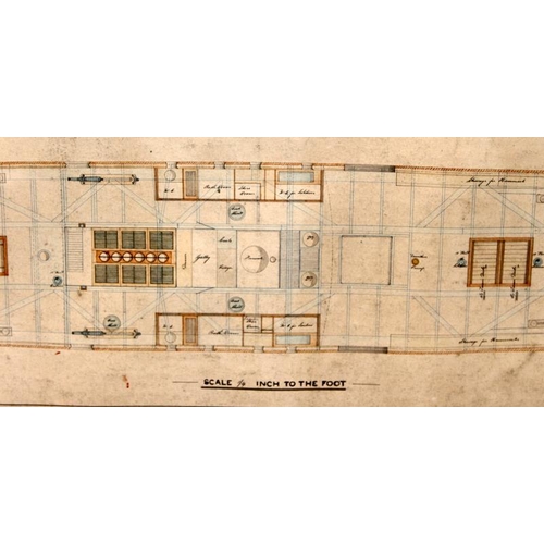 217 - Victorian framed hand drawn draughtsman's technical drawing of a steam ship as designed by John Elde... 