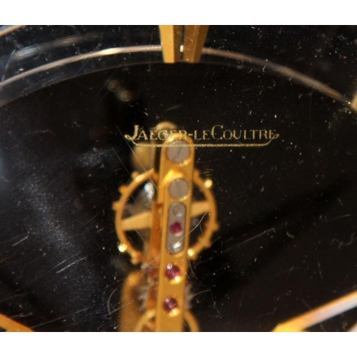 226 - Jaeger Lecoultre 1960's Mystery Clock in a Lucite case decorated with gilded chinoiserie bird and fo... 