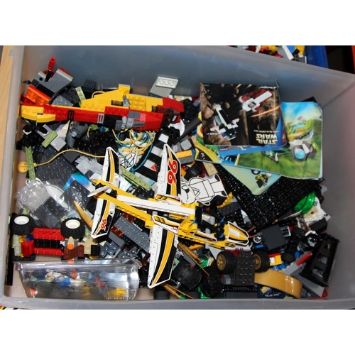 231 - three tubs of lego including part built vehicles build instructions and minifigs. Includes part buil... 