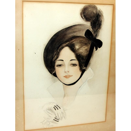 233 - Portrait of an Edwardian lady in mixed media, indistinct signature to bottom left (Norah ?). O/all f... 