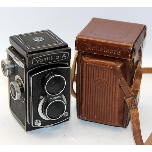 239 - Vintage twin lens reflex cameras: Yashica A and Rolleicord Model 3 medium format TLR's