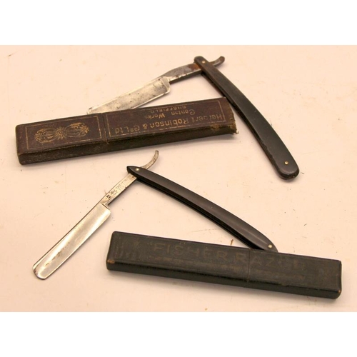 250 - A small collection of vintage cut throat razors including cased examples by Fisher, Butler's and Her... 