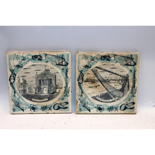 290 - Vintage Carter Tiles blue and white ceramic tiles featuring Poole landmarks. Five 6x6 tiles in lot