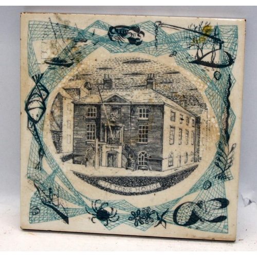 290 - Vintage Carter Tiles blue and white ceramic tiles featuring Poole landmarks. Five 6x6 tiles in lot