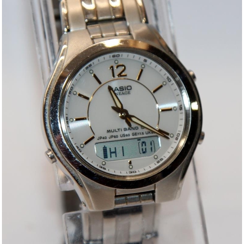 351 - Vintage Casio Lineage Multi Band 5 dual display gents solar watch ref:LCW-M200. Seen working at time... 