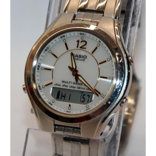 351 - Vintage Casio Lineage Multi Band 5 dual display gents solar watch ref:LCW-M200. Seen working at time... 