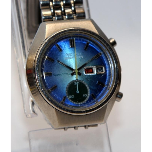 375 - Vintage Seiko 5 Sports Speed-Timer automatic chronograph ref:6139-8040, sunburst blue dial. Serial n... 