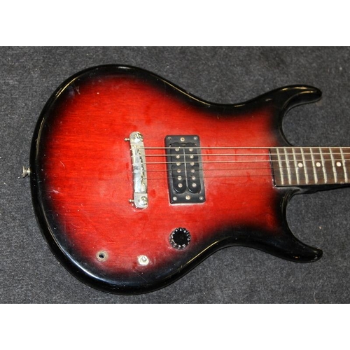 304 - Vintage 1970's Japanese Satellite double cut short scale electric guitar, mahogany sunburst finish. ... 