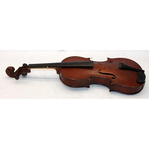 310 - Charles Buthod (1810-1889) antique 4/4 violin with bow in original case. Restorative work required b... 