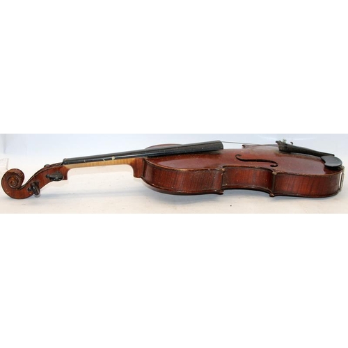 310 - Charles Buthod (1810-1889) antique 4/4 violin with bow in original case. Restorative work required b... 