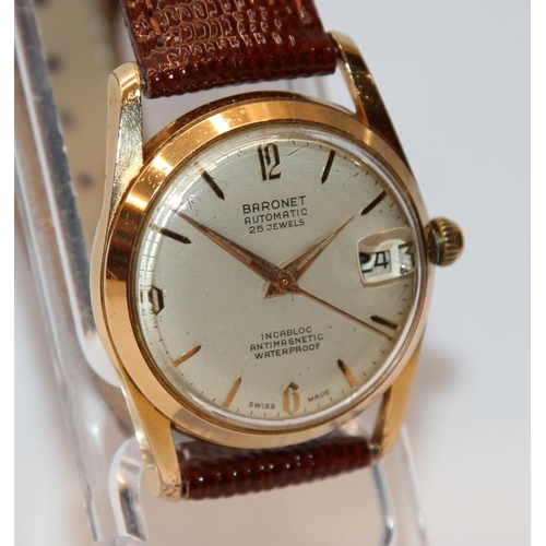 380A - Vintage 1950's gents Baronet 25 jewels automatic bumper watch, 32mm across not including crown c/w v... 