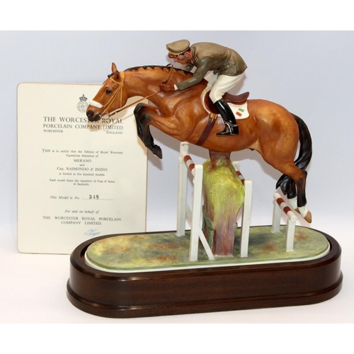 321 - Royal Worcester equestrian statuette of Merano, ridden by Capt. Raimondo d'Inzco. Designed by Doris ... 