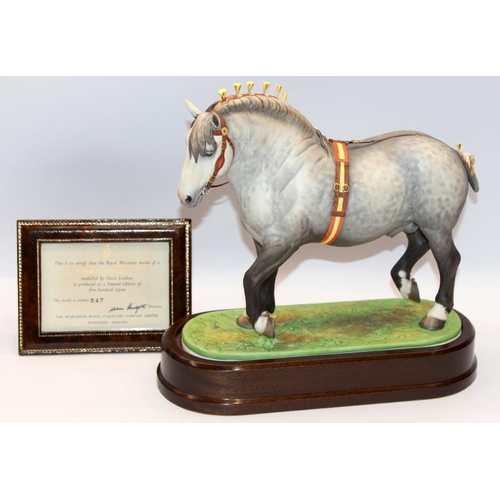 324 - Royal Worcester equestrian statuette of a Percheron Stallion. Designed by Doris Lindner with an edit... 