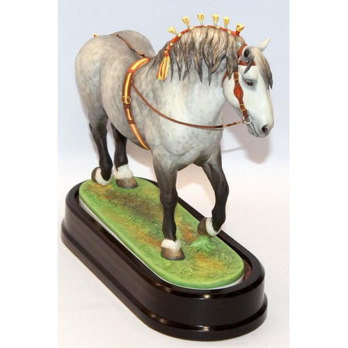 324 - Royal Worcester equestrian statuette of a Percheron Stallion. Designed by Doris Lindner with an edit... 