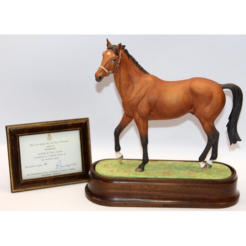 325 - Royal Worcester equestrian statuette of the famous racehorse Nijinsky. Designed by Doris Lindner wit... 