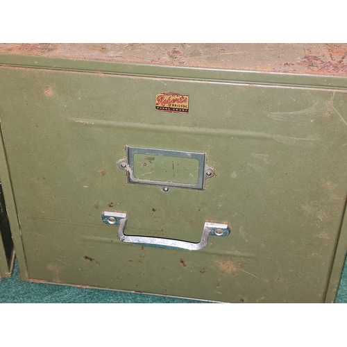 381 - Two Roberts of Bristol vintage industrial green metal filing cabinets 30x40x39 each approx.