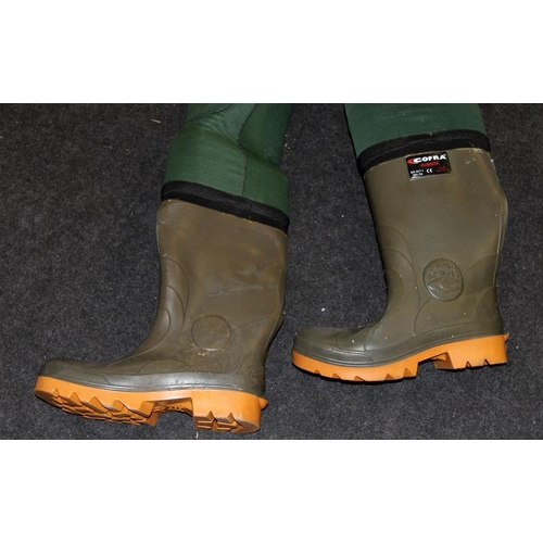 294 - Fishing: Full chest height waders with integrated size 42 (size 9) boots