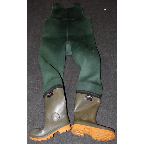 294 - Fishing: Full chest height waders with integrated size 42 (size 9) boots