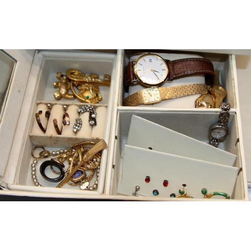 342 - Jewellery box containing a collection of vintage jewellery and watches to include a good amount of s... 