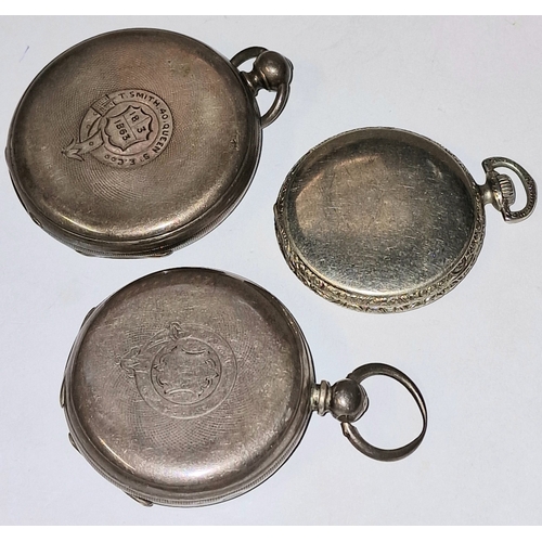 301 - Silver pocket watch and key together 2 more for restoration