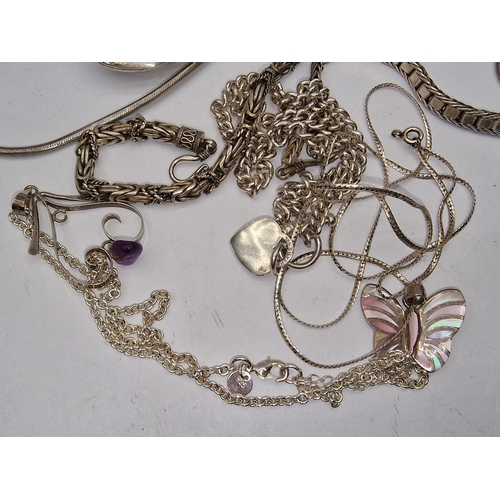 308 - Collection of silver necklaces and pendants total 210grms